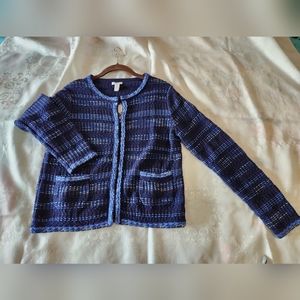 Chico's Tweedy Stripe Cassie Cardigan in Midnight Sz 1 NWT!